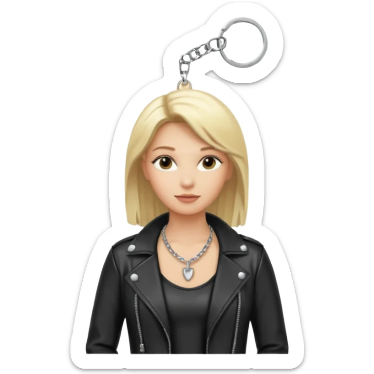 Dominatrix with blonde hair, leather outfit, keychain necklace sticker