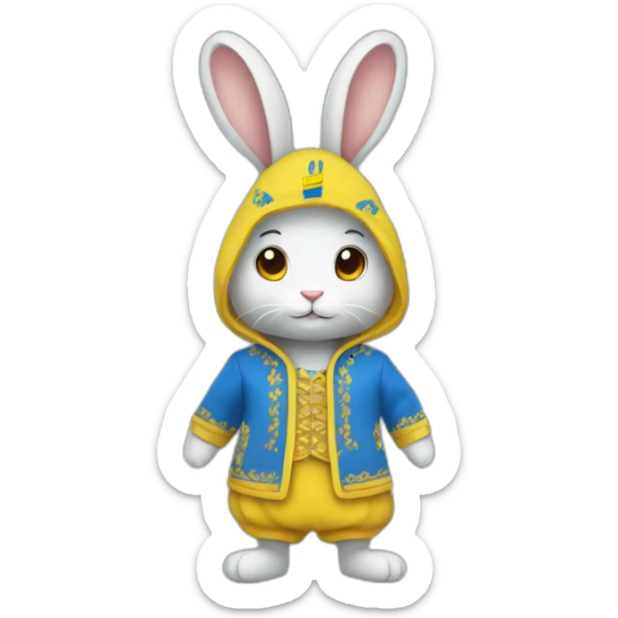 the rabbit is dressed in a costume in the color of the Ukrainian flag sticker
