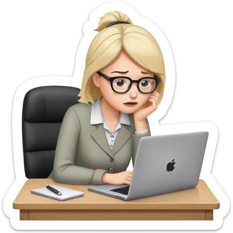 Chica con Estrés laboral en la oficina y mala postura en su laptop  sticker