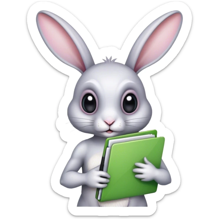 conejo con ojos alienígenas y piel especial sujeta una carpeta. sticker