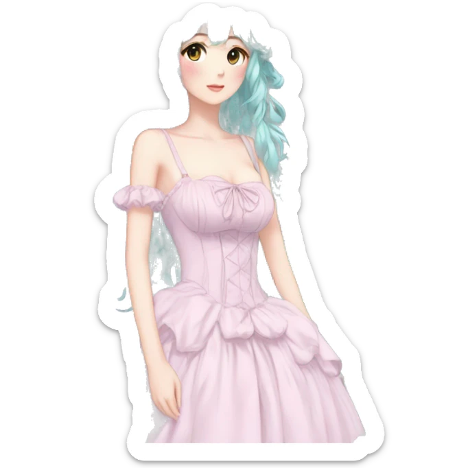 gorgeous pretty attractive anime lady beautiful hair with gorgeous dress fairycore cottagecore pastelcore detailed high quality trending VOGUE aesthetic full body sticker