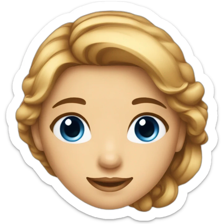 Femme à la couleur de peau claire, cheveux long châtain, yeux bleue, sourire, maquille  sticker