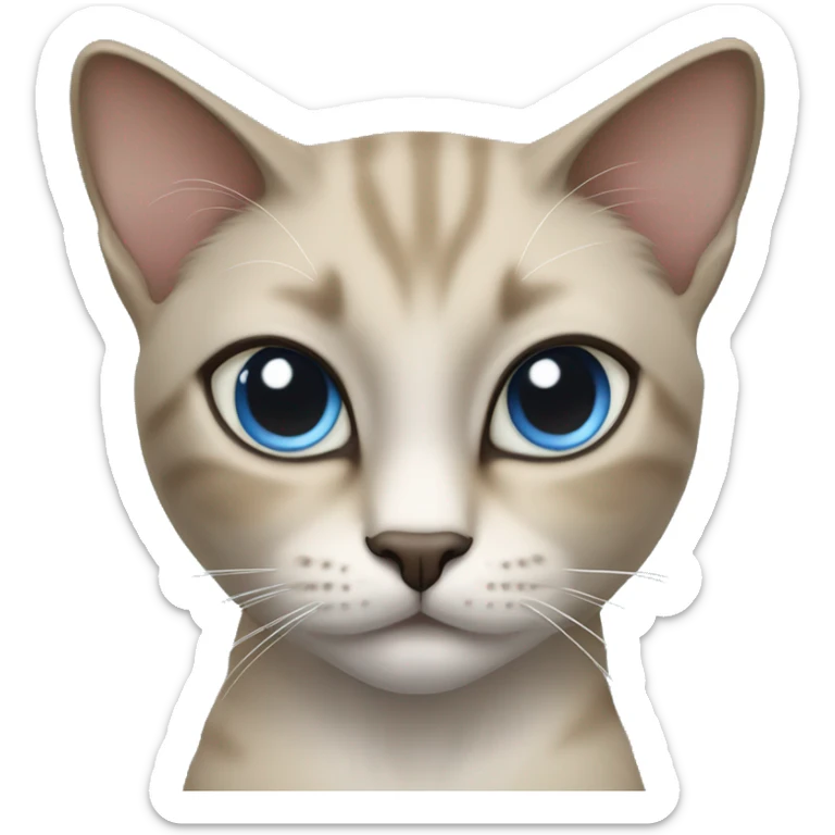 Thai breed cat with a light cream-brown body, dark gray face, ears, and paws. Short fur, sharp ears, and striking light blue eyes with an intense gaze. sticker