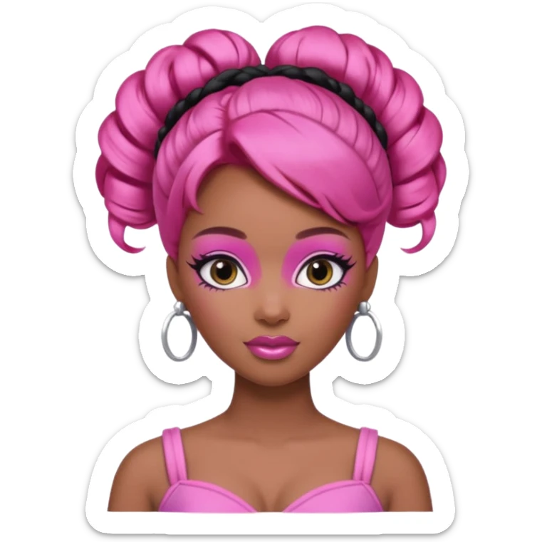 black barbie. updo hair, pink hair, perfect makeup and super pretty sticker