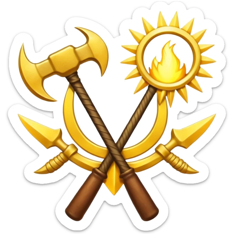 The Sickle and the Hammer are crossed, and behind them are the rays of the sun sticker