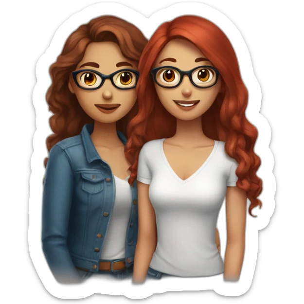 Wlw couple Latina girl with long dark hair and red head girl with blue eyes and glasses  sticker