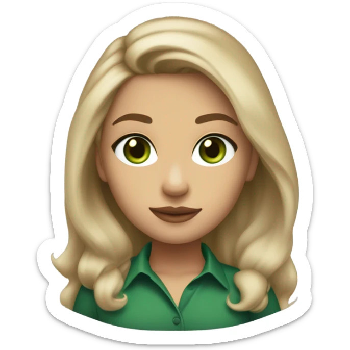 light tan skin, high cheekbone, solo dark blonde girl with green eyes,long sleeve shirt medium cup, long blow out hair, baddie, middle part, sultry sticker