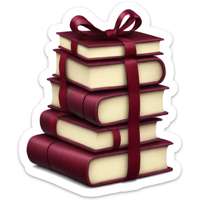 burgundy books stacked up and tied together by a burgundy bow sticker