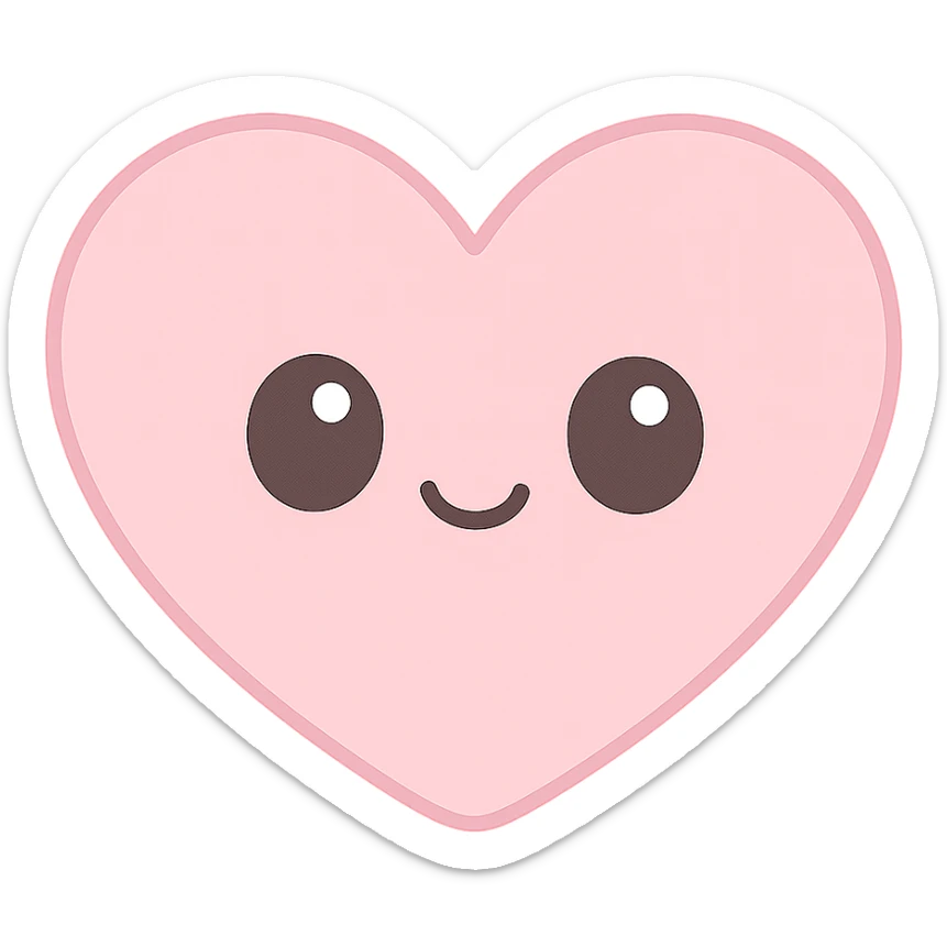 kawaii style icon of a pink heart with a cute face, soft pinks sticker