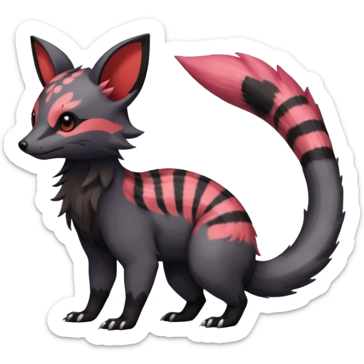  realistic cute epic aesthetic gothic colorful Salandit-Eevee-Civet-species-Fakemon-hybrid-creature, with markings, full body sticker