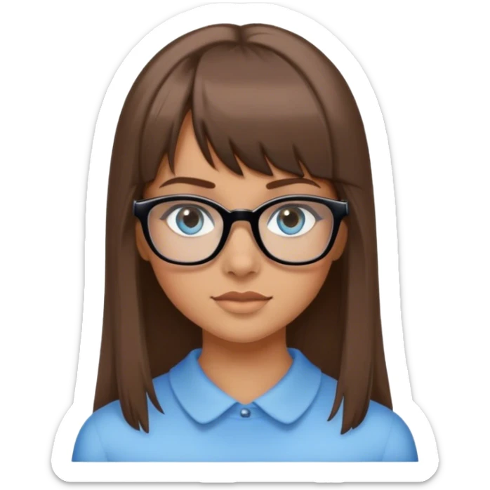 Fille brune frange lunettes noir peau claire bronzé yeux bleu gris sticker