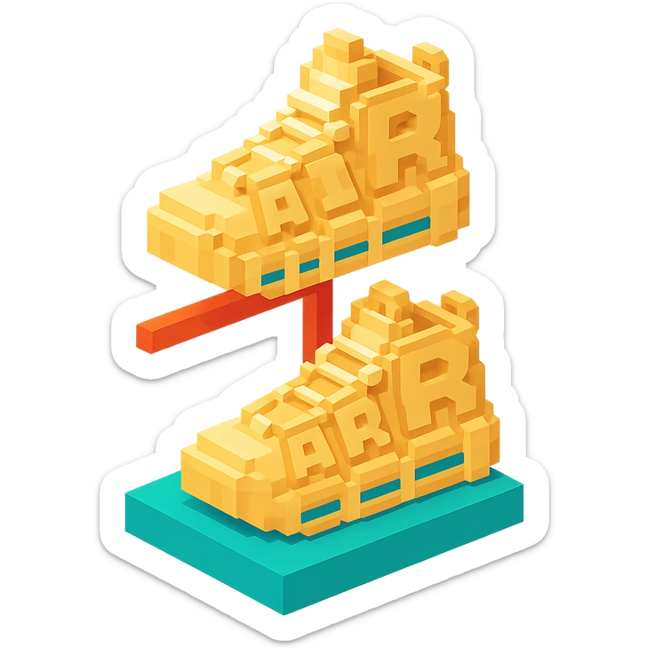 two pairs of Nike Air More Uptempo sneakers in beige on a display stand sticker