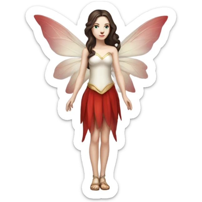 Pale skin, brunette fairy woman with red wings full body sticker