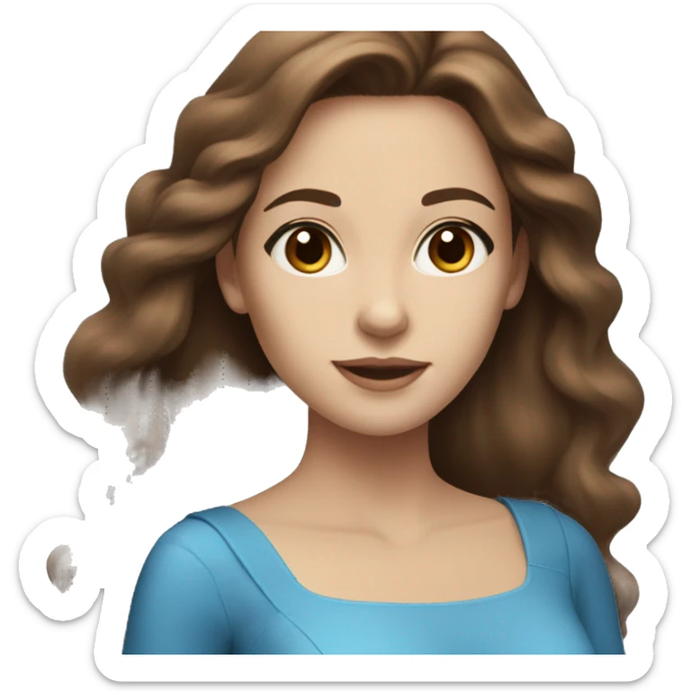 A beautiful woman with long brown hair and a blue dress white skin brown eyes sticker