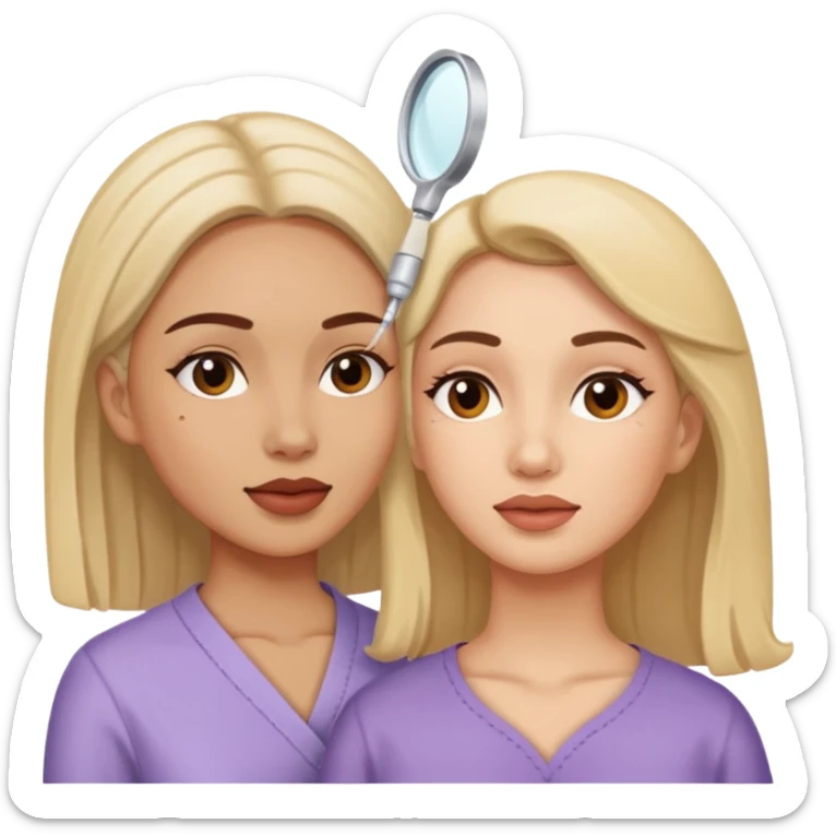 One set of Hands of A woman looking on another woman’s skin on face during facial treatment  sticker