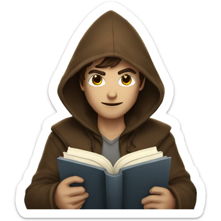 human male rogue with brown hair holding a book wearing a hood sticker