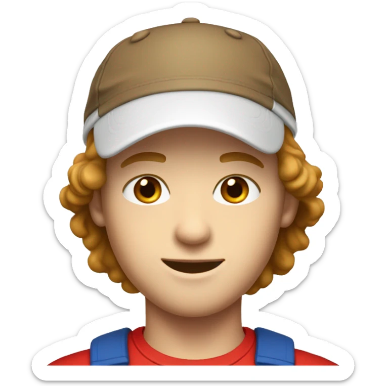 young white male with brown hair, blue eyes, wearing a red MAGA hat sticker