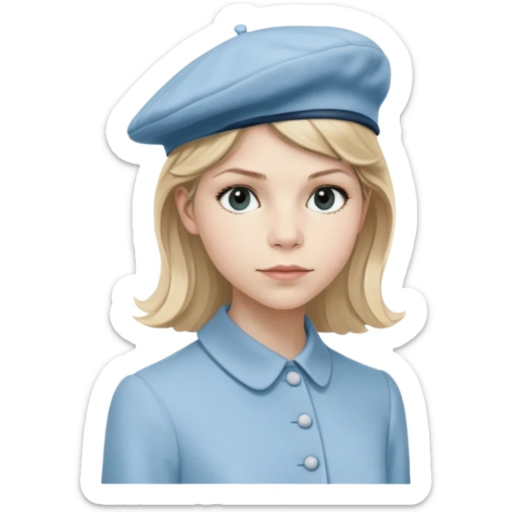 Clemence Poesy is Fleur Delacour in harry potter, light blue dress, light blue classic French beret – soft, round, and slightly tilted to one side. sticker