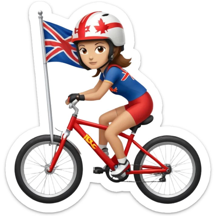 white woman with brown hair riding a bike with a dc flag helmet sticker
