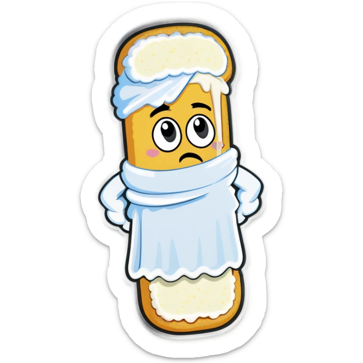 Twinkie with frosting coming out of the bottom towel over its face, saying  , dadie only sticker
