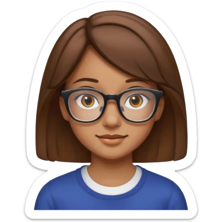 Girl in her 18 with rectangle glasses brown eyes light brown skin brown hair above the shoulder with one dimple on the left cheek  sticker