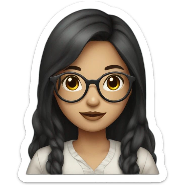 cute chic girl black long hair and round glasses wearing skirts sticker