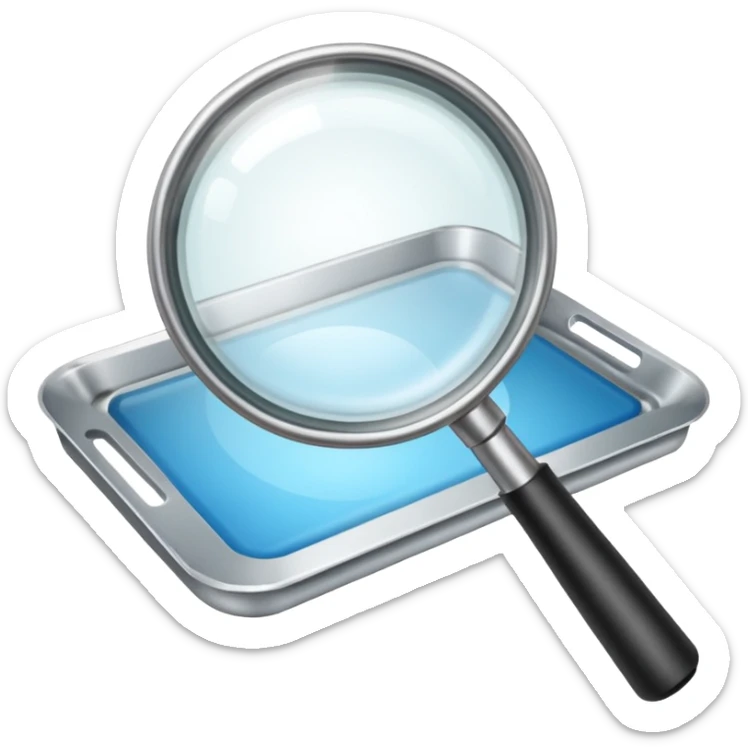 magnifying lens with a download icon (down arrow into a tray) in the bottom right, no apple symbols or references sticker