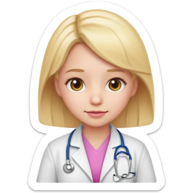 A cute emoji-style girl doctor with light blonde hair and pink medical wear sticker
