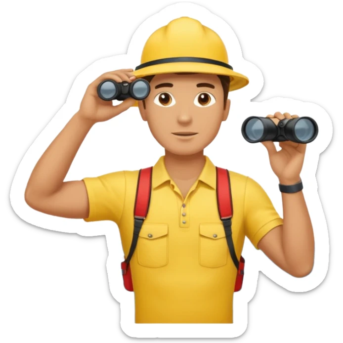 Male lifeguard – yellow shirt, binoculars in hand, scanning the sea, full body sticker