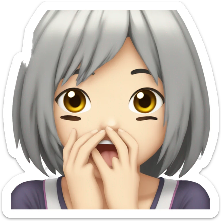 anime girl giggle hands covering mouth black hair embarrassed sticker