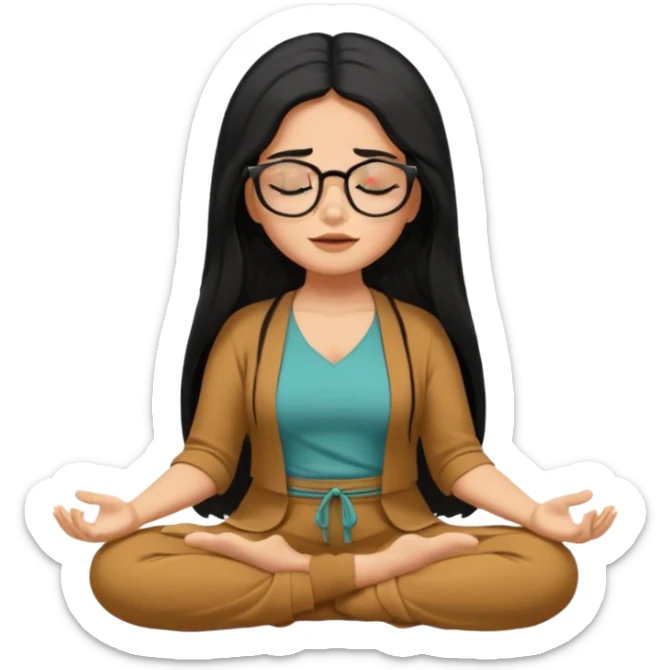A Mexican woman, tan skin,  with long black hair and big square glasses meditating  sticker