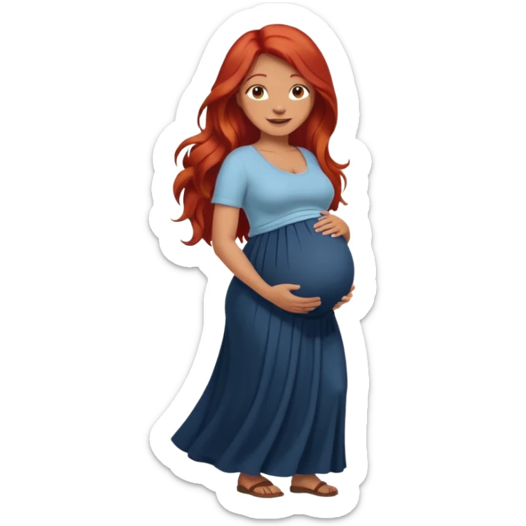 Make a strong women with long red hair, pregnant with maxi skirt, pretty and grown up, tanner sticker