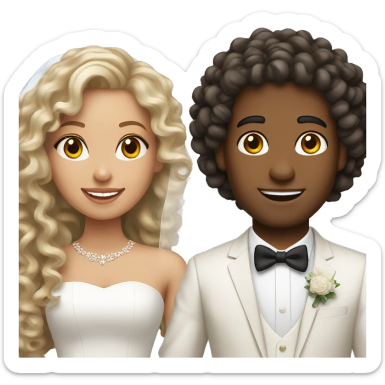 a wedding the man light skin with medium curly hair and the women light skin with long curly hair sticker