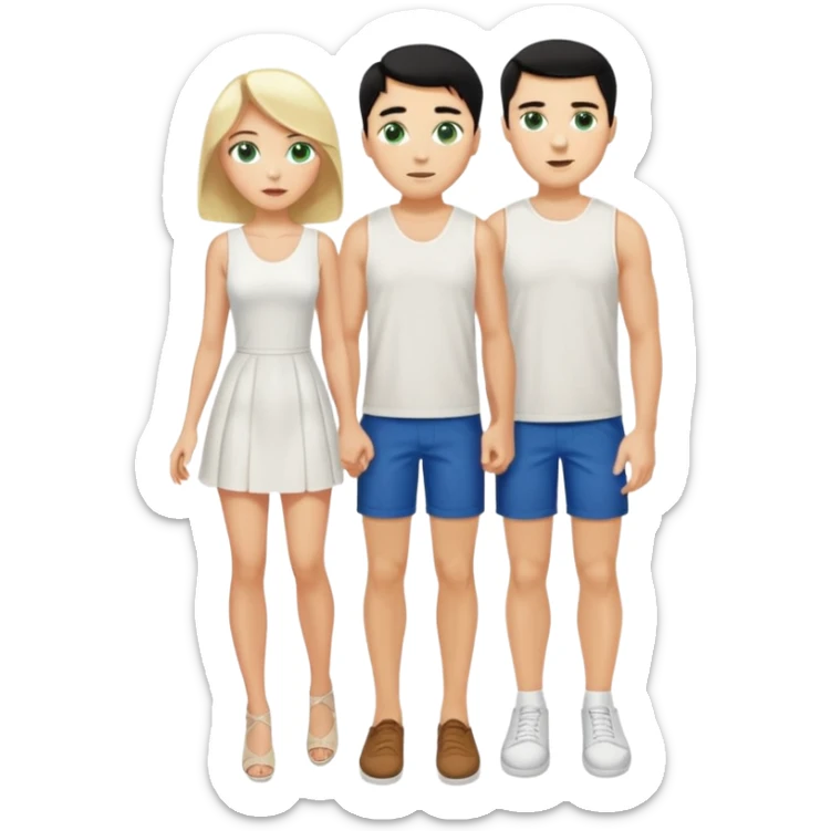 King, black hair, body, legst, blue eyes, shoes, woman blonde hair, green eyes, sexy white short sleveless dress, shoes sticker