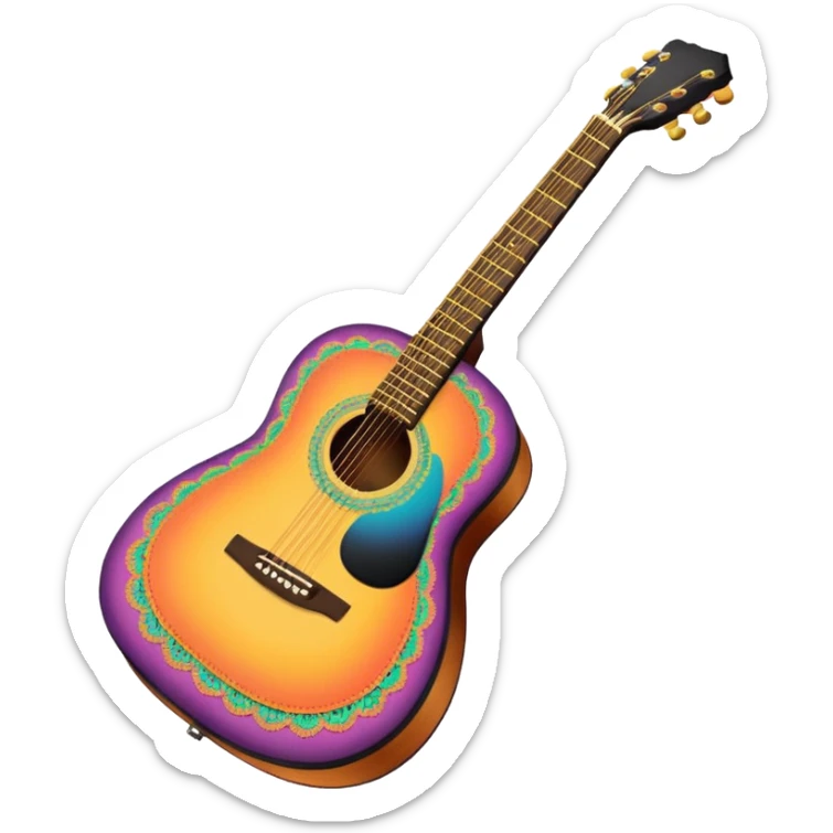 acoustic colorful sunrise guitar with black lacy-details sticker