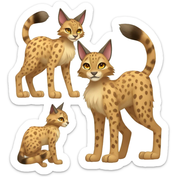 Anthro Beige-Orange-Brown Spotted Fur-Sona-Fakemon Lynx-Caracal-Serval Full Body sticker