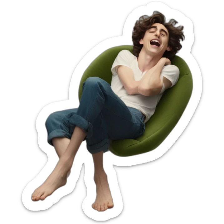 timothee chalamet laying back screaming, soles of feet towards camera sticker