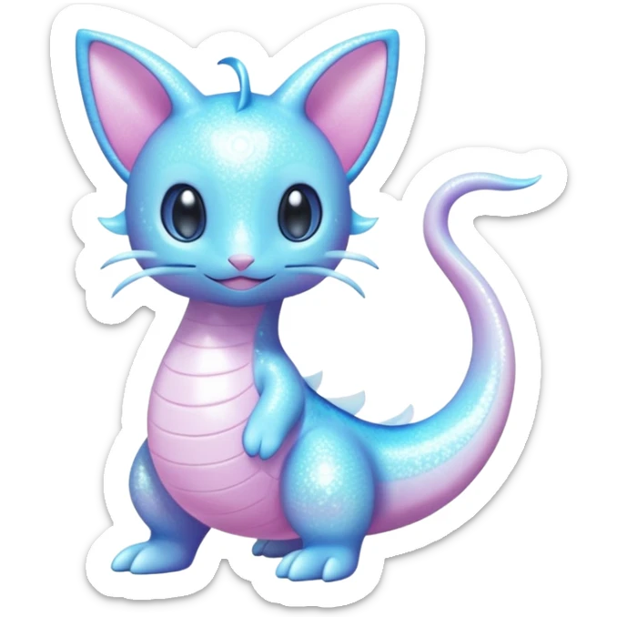 Shiny Pastel Translucent Sparkly Skitty-Dratini-Lumineon-Dragonair-Fakémon-hybrid-creature (full body)  sticker
