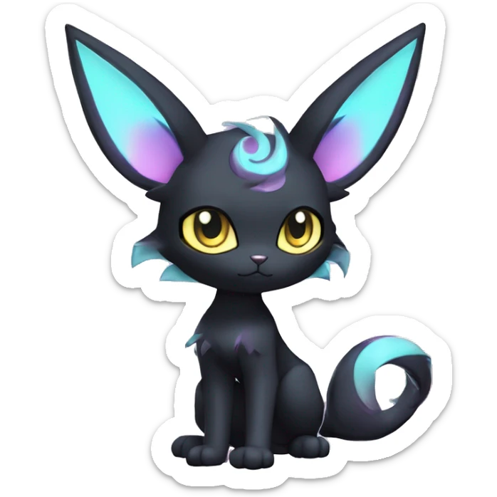 Shiny Cool Edgy pastel Black beautiful ethereal fantasy Kawaii Sona Umbreon-Espeon-Litten-Fakemon-cat-animal with edgy bat-ears black mane vtuber model Full Body sticker