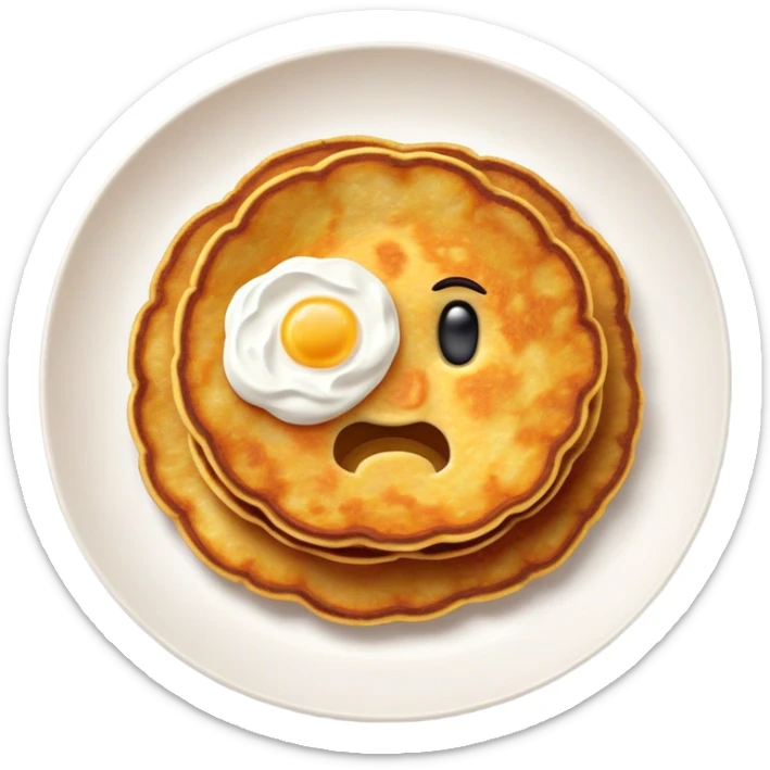 Cinematic Realistic Placki Ziemniaczane Dish Emoji, depicted as crispy potato pancakes served with sour cream rendered with vivid textures and warm, appetizing lighting. sticker