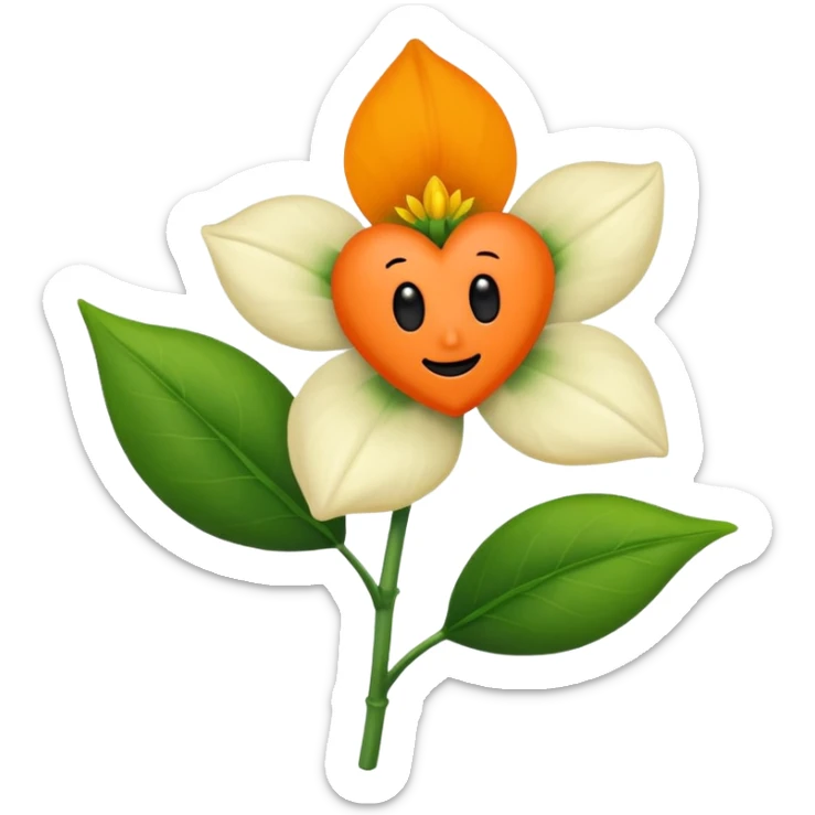 Green stem, white bud with black cartoony face: ;p. And six heart shaped yellowish orange petals sticker