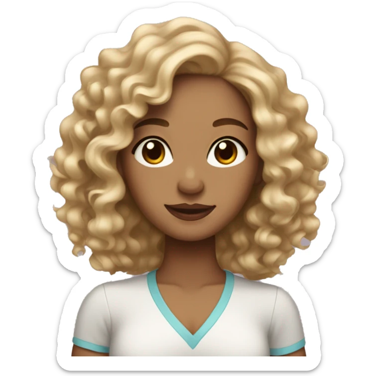 a tan light skin girl with black hair and curls with waves sticker