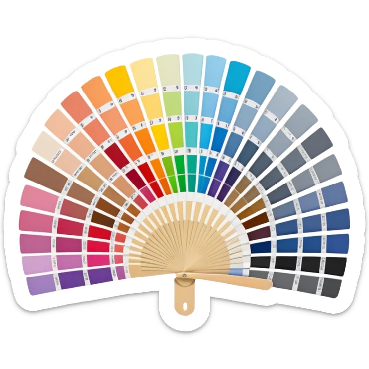 Pantone color swatch fan. The swatches should be fanned out, each with a different color. sticker