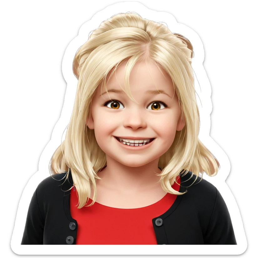 smiling girl in red shirt sticker