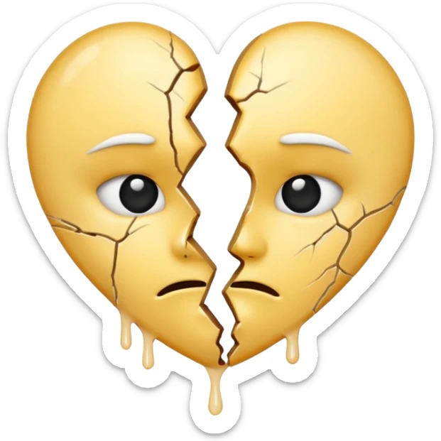 The broken heart emoji in white with sticky white liquid Ozzing out of it (the heart is broken in half and faceless)  sticker