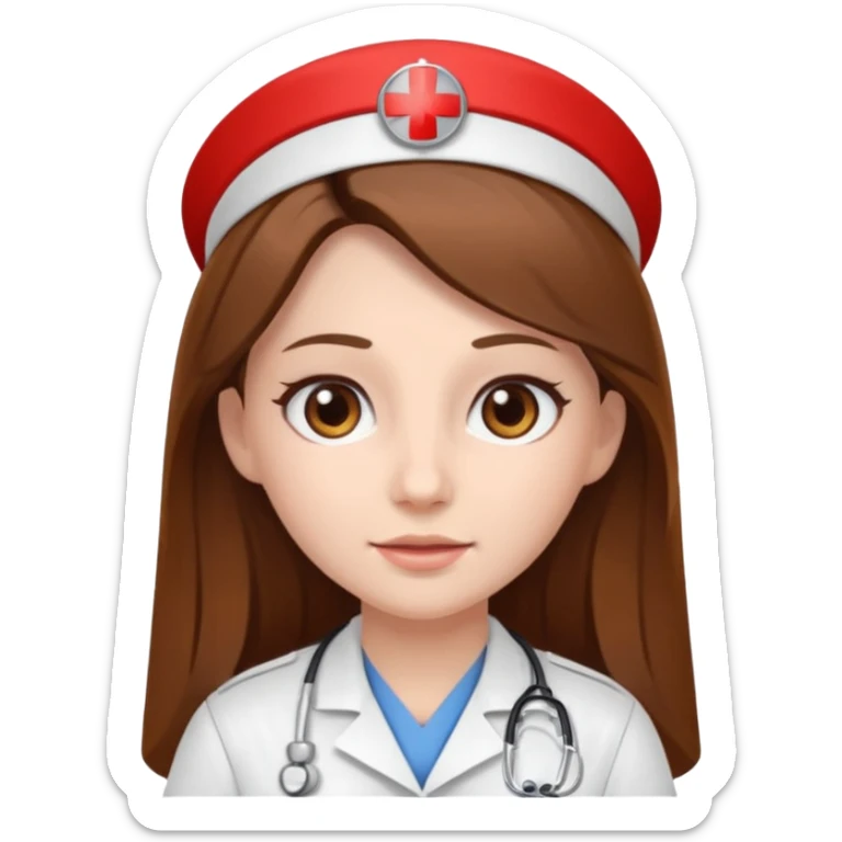 I am a nurse. I have long brown hair without fringe, white skin and brown eyes sticker