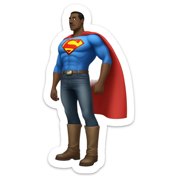 really tall person, in jorts and a ralph loren pollo with a big logo on chest piece like a superman logo, cape on sticker