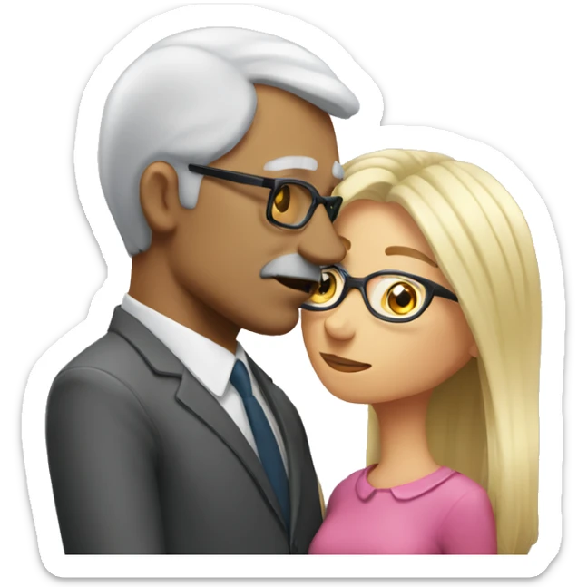 Grey hair man kissing blonde hair woman with glasses  sticker