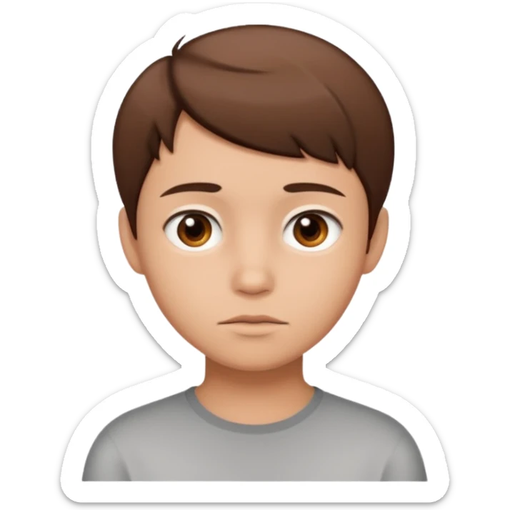 cartoon face of a young person with short brown hair and blank expression sticker