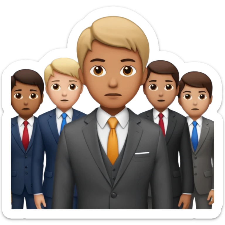 Create a realistic emoji of a person making some decisions in front of a grounp while standing in a office sticker